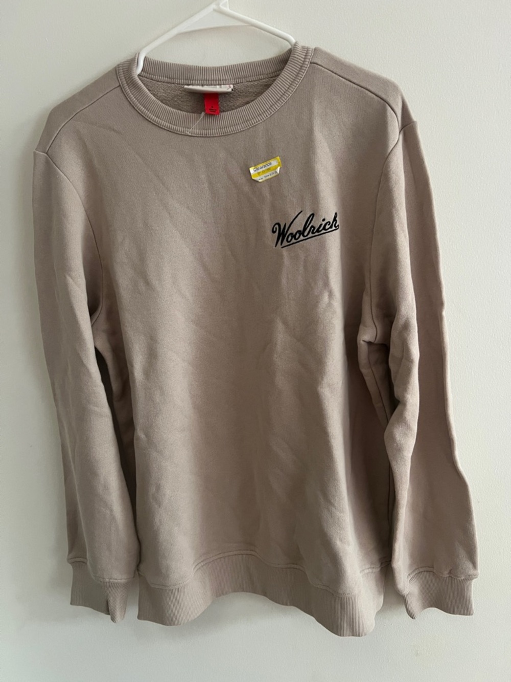 Woolrich Men’s Crewneck Sweatshirt in Taupe with Black Logo